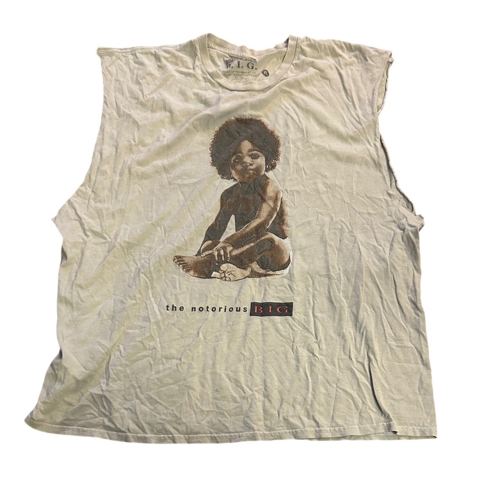 The Notorious BIG Ready to Die Muscle Tee Shirt XL Khaki Biggie Smalls Hip Hop